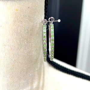 Silver Hoops with Green Stones